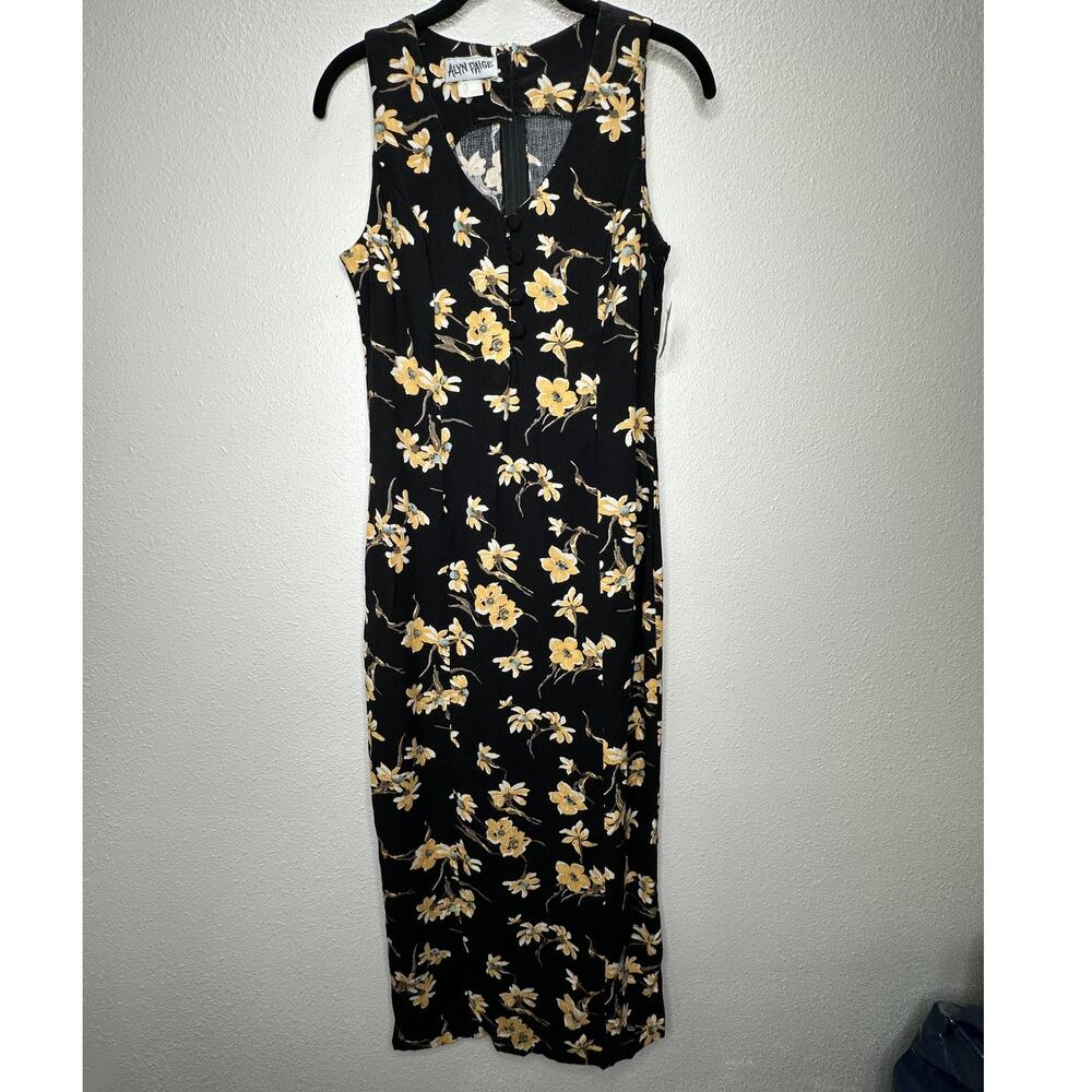 NWT Alyn Paige Black Multi Color Floral Sleeveless V-Neck Button Maxi Dress 8